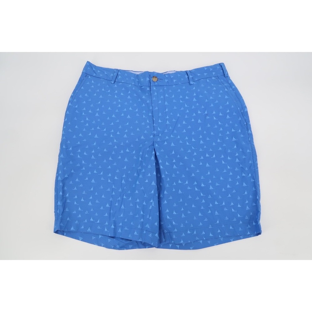 Peter Millar Shorts Men 34 Blue Chino All Over Sailboat Print Cotton Nylon Blend